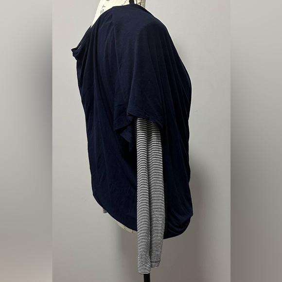 Chico’s Unique Layered Top - Navy Solid/Stripe Knit 🌟 - Picture 3 of 7
